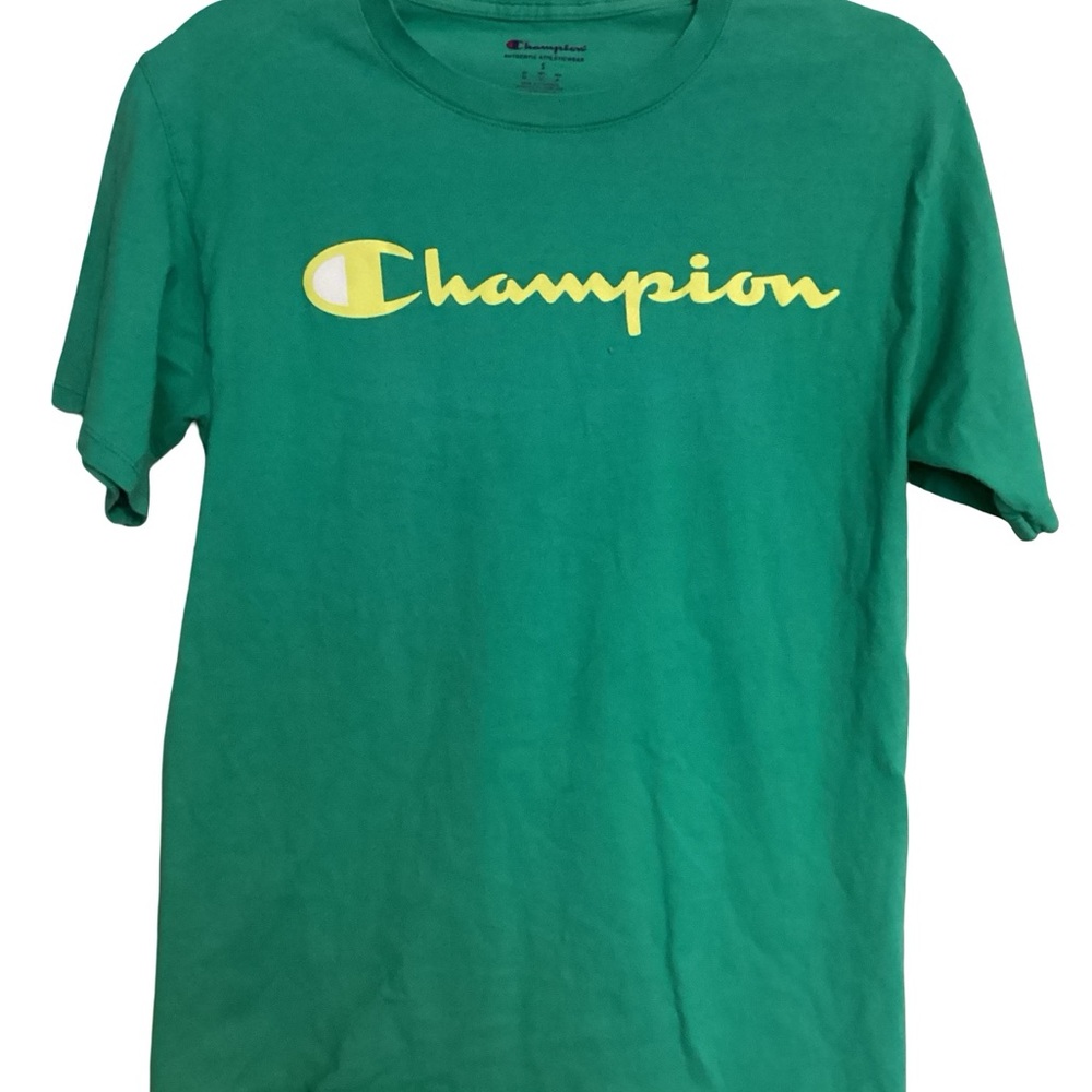 Champion Short Sleeve Tee in Green with Yellow Logo